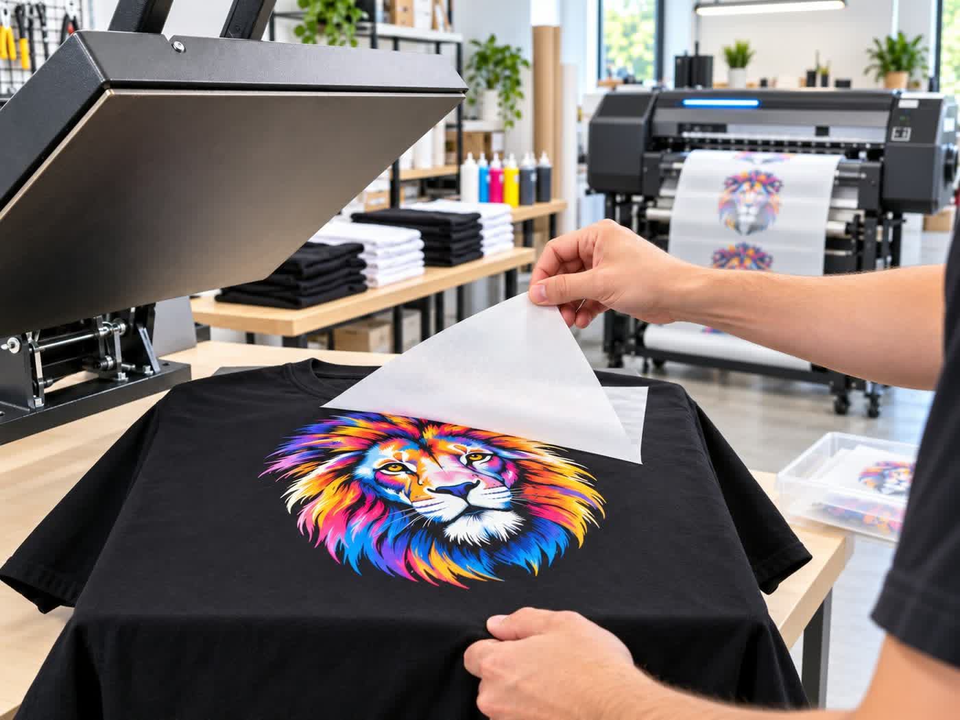 Estampa DTF em camiseta preta