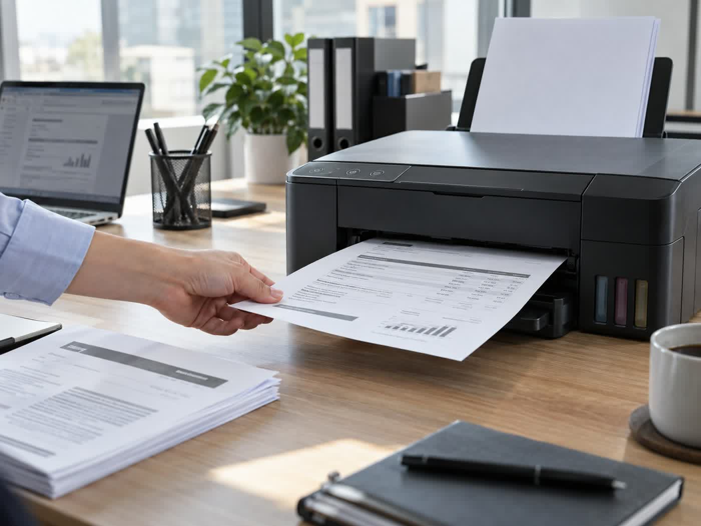 Escritório imprimindo documentos